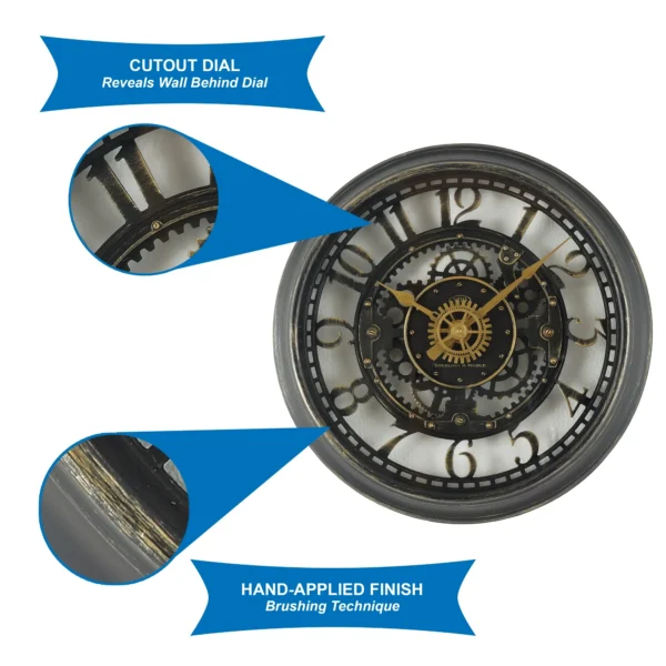 Beechmart Indoor Round Bronze Cutout Gear Industrial Analog Wall Clock - Image 2