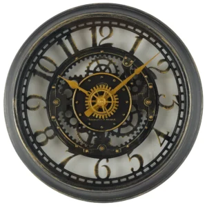 Beechmart Indoor Round Bronze Cutout Gear Industrial Analog Wall Clock