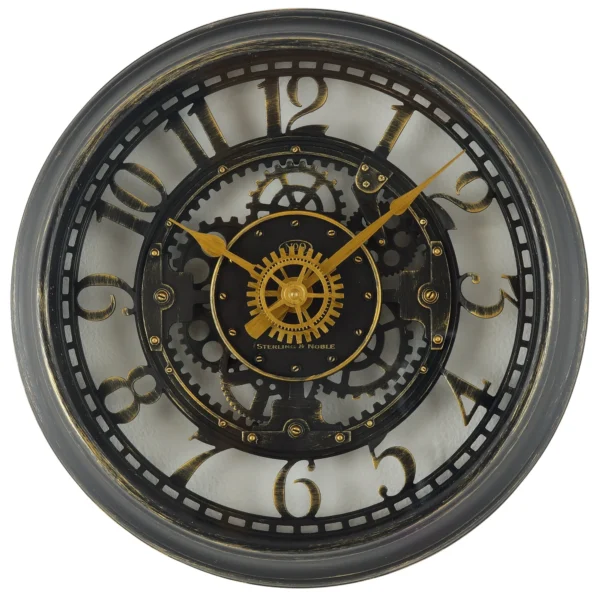 Beechmart Indoor Round Bronze Cutout Gear Industrial Analog Wall Clock