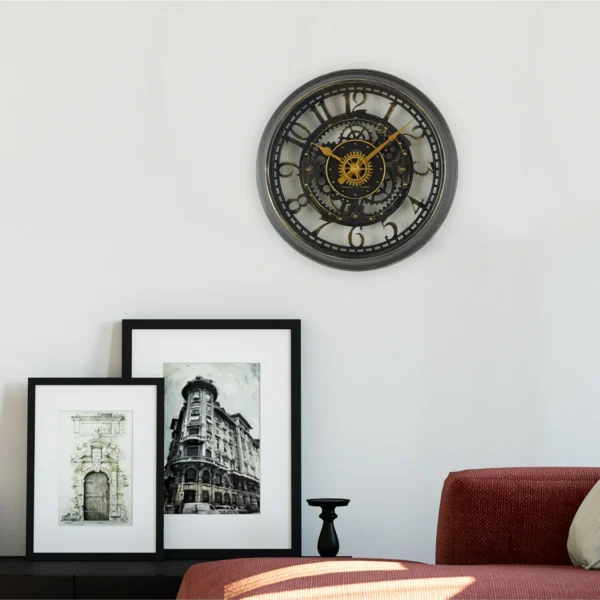 Beechmart Indoor Round Bronze Cutout Gear Industrial Analog Wall Clock - Image 3